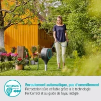 Dévidoir automatique sur pic RollUp S 15 m - GARDENA - Liseret bleu - Enroulement automatique du tuyau(m-4)