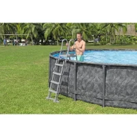Kit piscine hors sol tubulaire BESTWAY - APX 365™  - 671 x 132 cm - Ronde (Filtre a sable, 500 g polysphere, échelle, bâche)(m-5)