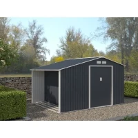 Abri de jardin en métal et abri bûches 8,72 m² - 342 x 255 x 202 - NOVA - Kit d'ancrage inclus, 2 portes coulissantes - Gris(m-2)