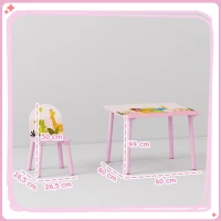 AIYAPLAY Ensemble Table et Chaises pour Enfants 3-8 ans avec Motifs Animaliers et Bords Arrondis, en MDF et Bois de Pin Rose(m-3)