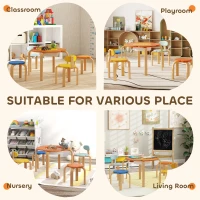 AIYAPLAY Set tavolo e sedie per bambini da 5 pezzi, con tasca portaoggetti, forma a fiore, in legno, Multicolore(m-4)