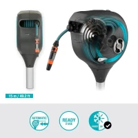 Dévidoir automatique sur pic RollUp S 15 m - GARDENA - Liseret bleu - Enroulement automatique du tuyau(m-2)