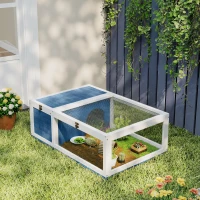PawHut Houten schildpaddenhuis schildpaddenverblijf met hoofdverblijf en opklapbare bovenkant 91x60,5x32 cm, Blauw(m-9)