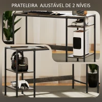 HOMCOM Secretária com Prateleiras Laterais Suporte para Monitor Ajustável e Estrutura Móvel 120x48x85,5 cm Madeira Acinzentada(m-6)