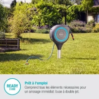 Dévidoir automatique sur pic RollUp S 15 m - GARDENA - Liseret bleu - Enroulement automatique du tuyau(m-6)