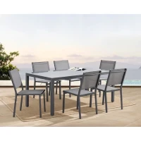 Ensemble repas de jardin : Table 160 cm + 6 chaises - Structure en aluminium - Gris anthracite(m-1)