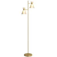 HOMCOM Moderne Stehlampe mit 2 Lichtern und verstellbaren Köpfen, Fußschalter, Gold(m-7)