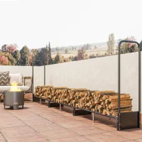 Outsunny Outdoor Log Rack, Firewood Shelter with Waterproof 600D Oxford Cover, 300 kg Capacity 389 x 38 x 118 cm Black(m-4)