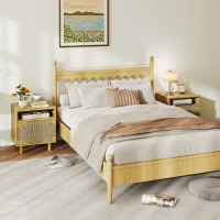 HOMCOM Nachttisch Boho mit Tür aus Papierseil Offenes Fach Drucköffnung 45x39x50 cm Eiche(m-5)