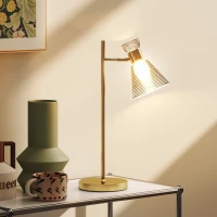 HOMCOM Lampă de Masă Modernă cu Abajur Reglabil din Sticlă Ambrată și Satinată, Suport E27, Aur(m-6)