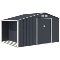 Abri de jardin en métal et abri bûches 8,72 m² - 342 x 255 x 202 - NOVA - Kit d'ancrage inclus, 2 portes coulissantes - Gris(m-1)