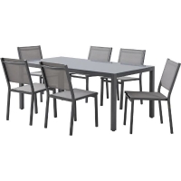 Ensemble table de jardin 6 personnes : Table + 6 chaises - Structure en aluminium - L180 x P 90 x H 72 cm - Gris anthracite