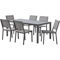 Ensemble table de jardin 6 personnes : Table + 6 chaises - Structure en aluminium - L180 x P 90 x H 72 cm - Gris anthracite(m-1)