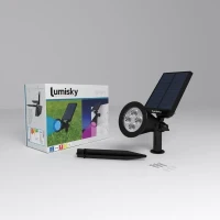 Pack de 2 Spots solaires extérieur étanches - LUMISKY - 4 LEDs colorées RGB - 200 Lumens - Tete pivotante a 90°C(m-4)