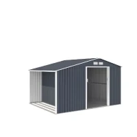 Abri de jardin en métal et abri bûches 8,72 m² - 342 x 255 x 202 - NOVA - Kit d'ancrage inclus, 2 portes coulissantes - Gris(m-3)