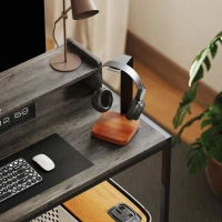 HOMCOM Secretária com Prateleiras Laterais Suporte para Monitor Ajustável e Estrutura Móvel 120x48x85,5 cm Madeira Acinzentada(m-9)