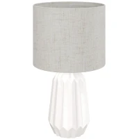 HOMCOM Lampada da Tavolo con Base in Ceramica e Paralume in Lino Stile Retrò 40W Bianco e Beige(m-1)