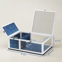 PawHut Houten schildpaddenhuis schildpaddenverblijf met hoofdverblijf en opklapbare bovenkant 91x60,5x32 cm, Blauw(m-3)