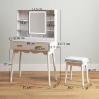 HOMCOM Elegant Dressing Table, with LED Mirror - White(m-3)