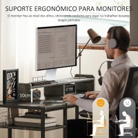HOMCOM Secretária com Prateleiras Laterais Suporte para Monitor Ajustável e Estrutura Móvel 120x48x85,5 cm Madeira Acinzentada(m-5)