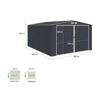 Abri de jardin / Garage en métal 18,2 m² - 380 x 480 x 232 - ORION Kit d'ancrage,  2 portes coulissantes frontale, 1 porte latérale(m-4)