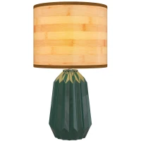 HOMCOM Tischlampe mit Keramikfuß und Leinen-Schirm Retro-Stil für Schlafzimmer 40 W Grün und Naturholz(m-6)