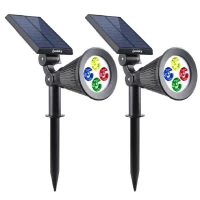 Pack de 2 Spots solaires extérieur étanches - LUMISKY - 4 LEDs colorées RGB - 200 Lumens - Tete pivotante a 90°C(m-1)