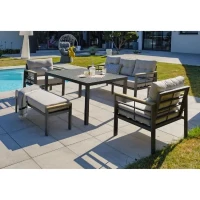 Salon de jardin - Gris Anthracite - Aluminium - 6 places - CAYENNE - DCB GARDEN(m-3)
