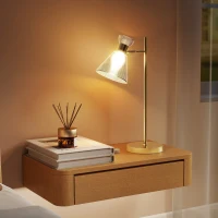 HOMCOM Lampă de Masă Modernă cu Abajur Reglabil din Sticlă Ambrată și Satinată, Suport E27, Aur(m-9)