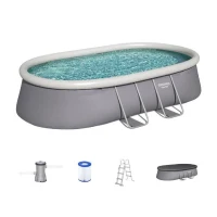 Kit Piscine hors sol autoportante BESTWAY - Fast Set - 488 x 305 x 107cm - Ovale (avec filtre, échelle, bâche, cartouche)(m-1)
