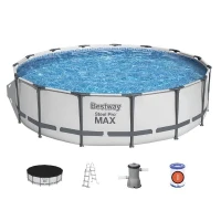Kit Piscine hors sol tubulaire BESTWAY Steel Pro Max™- 457 x 107 cm - Ronde (Avec pompe de filtration, échelle + bâche)(m-3)
