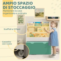 AIYAPLAY Libreria per Bambini 3-8 Anni a 3 Ripiani con Cassetto Inferiore, in MDF, 62.5x30x70 cm, Verde(m-4)