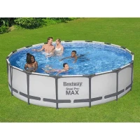 Kit Piscine hors sol tubulaire BESTWAY Steel Pro Max™- 457 x 107 cm - Ronde (Avec pompe de filtration, échelle + bâche)(m-2)