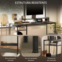 HOMCOM Secretária com Prateleiras Laterais Suporte para Monitor Ajustável e Estrutura Móvel 120x48x85,5 cm Madeira Acinzentada(m-7)