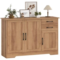 HOMCOM Meuble de Cuisine avec 2 Tiroirs et 3 Armoires, Étagères Réglables, 120x38x79 cm, Chêne(m-6)