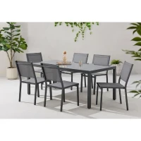 Ensemble table de jardin 6 personnes : Table + 6 chaises - Structure en aluminium - L180 x P 90 x H 72 cm - Gris anthracite(m-2)