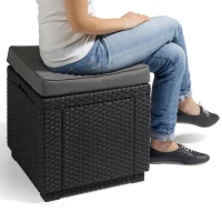Table-pouf de jardin Keter - ALLIBERT by KETER - Cube avec coussin - Gris graphite - 47,1 L(m-3)