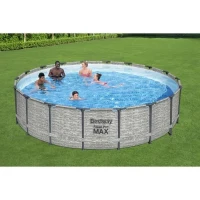 Kit Piscine hors sol tubulaire BESTWAY Steel Pro Max™ - 549 x 122 cm - Ronde (Avec pompe de filtration, une échelle et une bâche)(m-3)