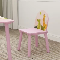 AIYAPLAY Ensemble Table et Chaises pour Enfants 3-8 ans avec Motifs Animaliers et Bords Arrondis, en MDF et Bois de Pin Rose(m-5)