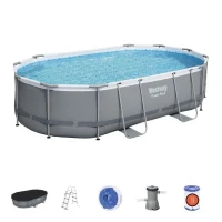 Kit Piscine hors sol tubulaire BESTWAY - Power Steel™- 488 x 305 x 107 cm - Ovale (Livrée avec une échelle, une bâche, un(m-1)