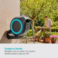 Dévidoir automatique mural RollUp M 20 m - GARDENA - Liseret bleu - Enroulement automatique du tuyau(m-3)
