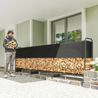 Outsunny Leñero exterior, cobertor impermeable 600D Oxford carga 300 kg 389 x 38 x 118 cm negro(m-2)