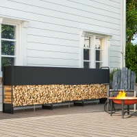 Outsunny Leñero exterior, cobertor impermeable 600D Oxford carga 300 kg 389 x 38 x 118 cm negro(m-5)