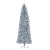 HOMCOM Albero di Natale Artificiale Innevato Alto 210cm con 818 Rami, Albero di Natale Slim con Base Rimovibile, in PET e Acciaio, Argento(m-1)