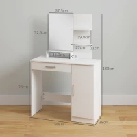 HOMCOM Schminktisch für Schlafzimmer mit Schrank, Schublade, Schminkspiegel und offenen Regalen, 90x38x138 cm, Weiß(m-3)