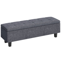HOMCOM Linen-look storage upholstered bench with rubberwood legs for living room, bedroom, hallway, Dark Gray