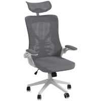 Vinsetto Scaun de Birou cu Inaltime Reglabila cu Tetiera, Suport Lombar si Cotiere Rabatabile, 65x64x120-130 cm, Gri si Negru(m-1)