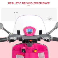 HOMCOM Motocicletă Jucărie, Motocicletă pentru Copii 3+ Ani din PP și Oțel cu 2 Roți Suplimentare, 108x49x75 cm, Roz(m-5)