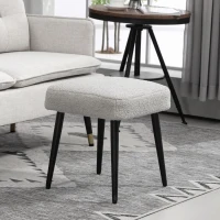 HOMCOM Stool, Footrest, Padded Seat, Cashmere-look, Steel Legs, 42 x 42 x 44 cm, Light Gray(m-2)