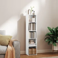 HOMCOM Bookshelf, 5 Compartments, Adjustable Shelves, Wood, 30 x 24 x 133.5 cm, White(m-2)